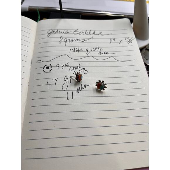 Sterling Silver Signed Designer Turquoise and Coral Small Stud Pierced Earrings - Picture 10 of 10